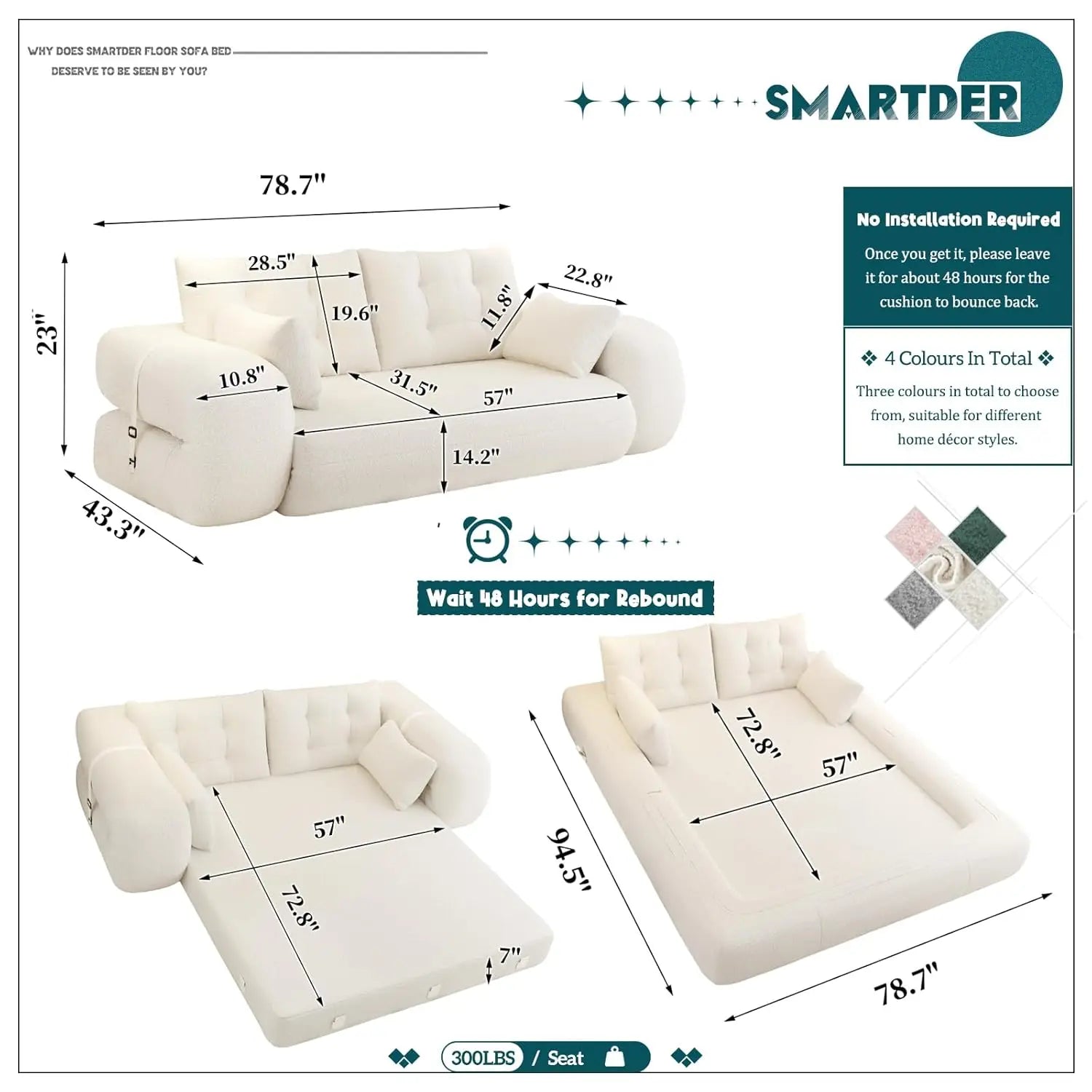 King Convertible Folding Sofa Bed 3-in-1 Thick Armrest Pillow Floor Sleeper Living Room Bedroom Guest, Customized