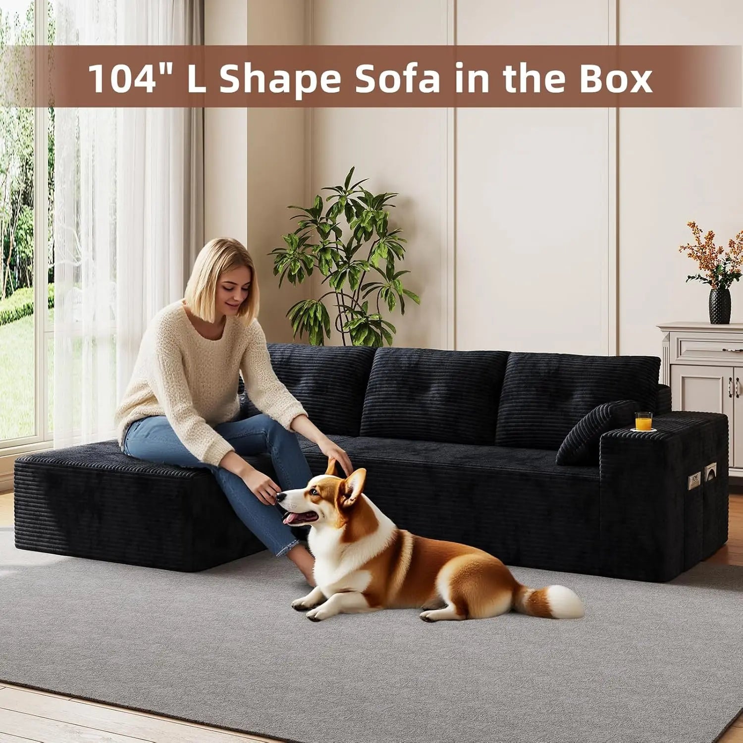 Boneless Couches for Living Room, Modular Sectional Sofa with Oversized Chaise, L-Shape Cloud Couch with Deep, Customized