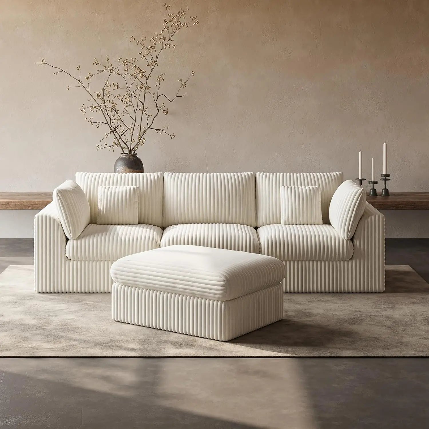 Cloud Sectional Couch, Boneless Modular Sofa with Ottoman for Living Room, Deep Seat Chenille Sectional, Customized