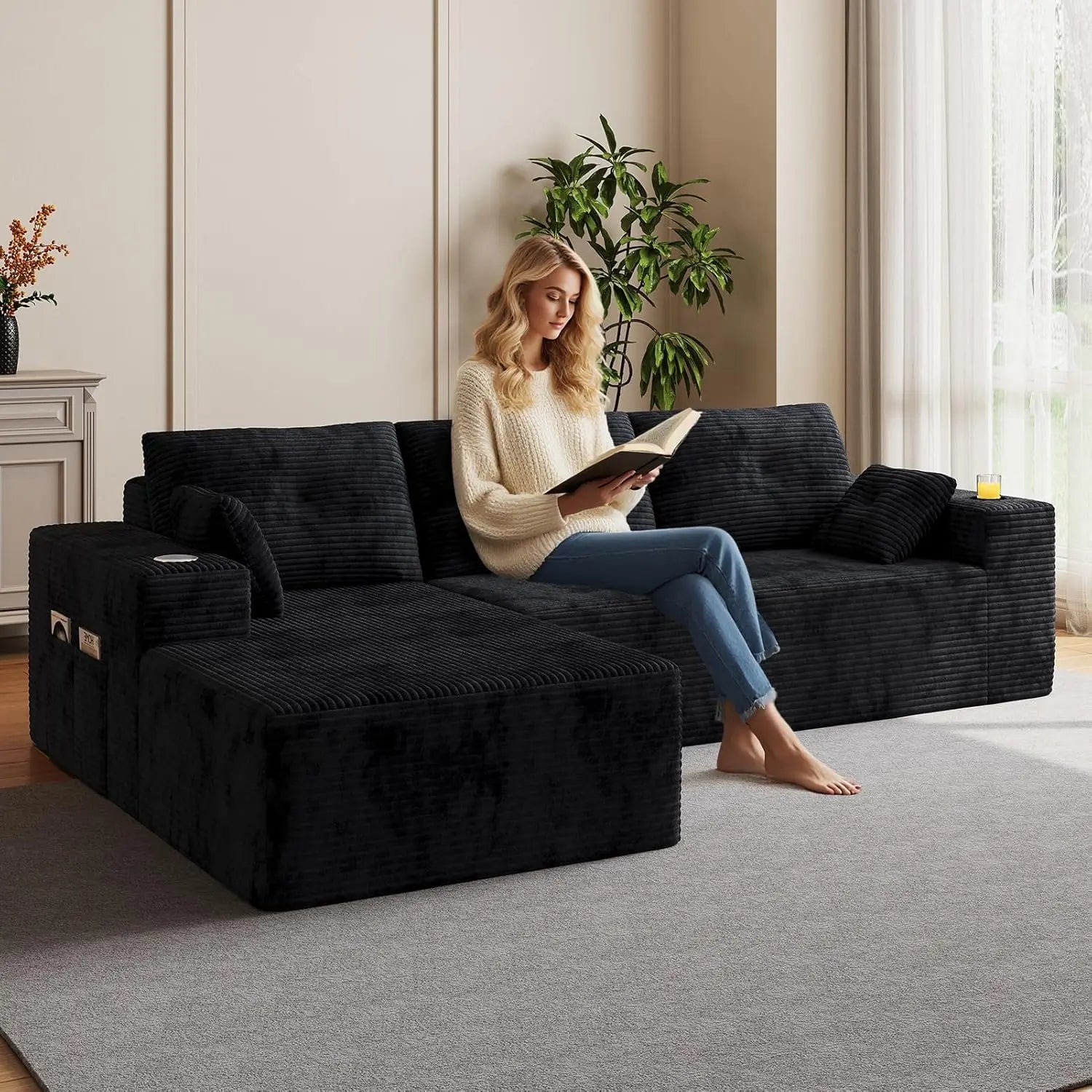 Boneless Couches for Living Room, Modular Sectional Sofa with Oversized Chaise, L-Shape Cloud Couch with Deep, Customized