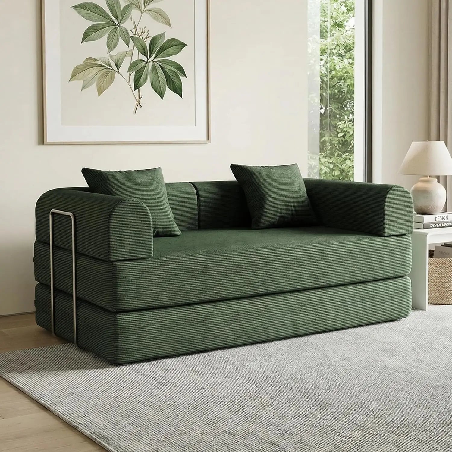 Convertible Compressed Corduroy Folding Cloud Sofa Bed, Modern Boneless Pull Out Loveseat Sleeper in a Box, 4, Customized