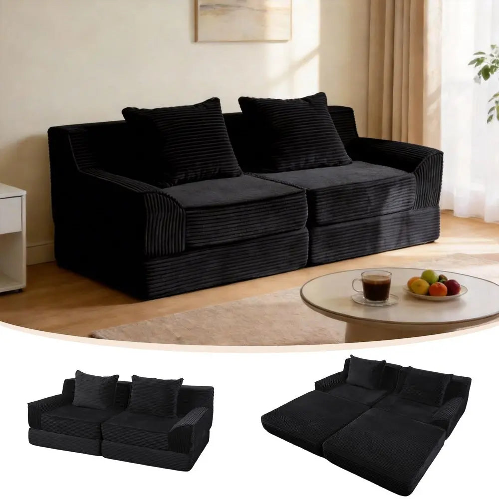 Sofa Bed, 79 Inch Boneless Couch, Corduroy Loveseat Sleeper, Oversized Double Lounge Chaise, Cloud Futon, Floor Sofa Modular Fut